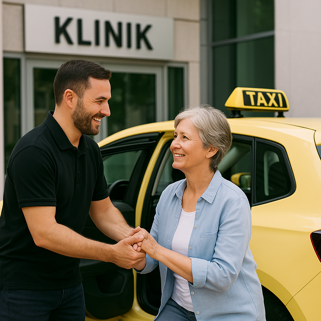Krankenfahrt_Taxi Taxifahrer und Frau